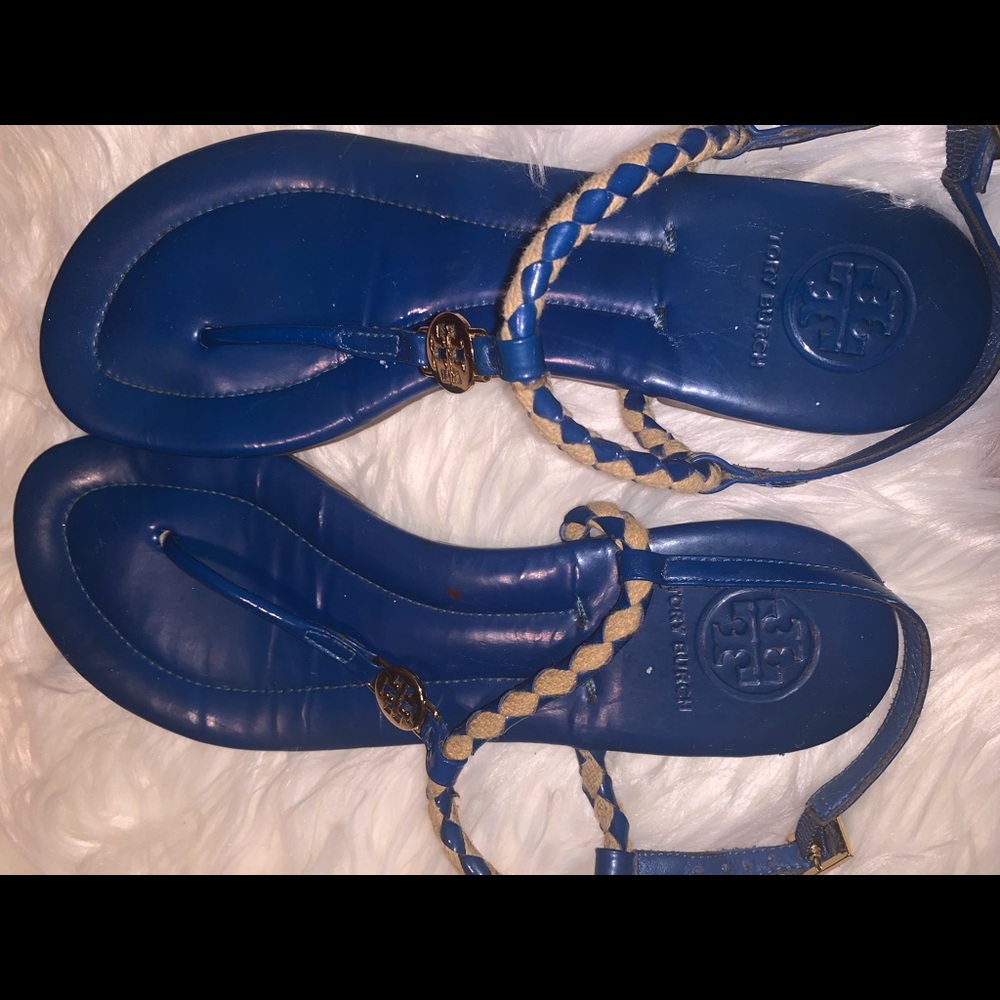 Authentic Royal blue and gold Tory Burch sandals